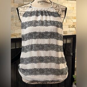 Woman’s Express Spaghetti Strap Top Size S-Bust 36" White Black Lace Print top!
